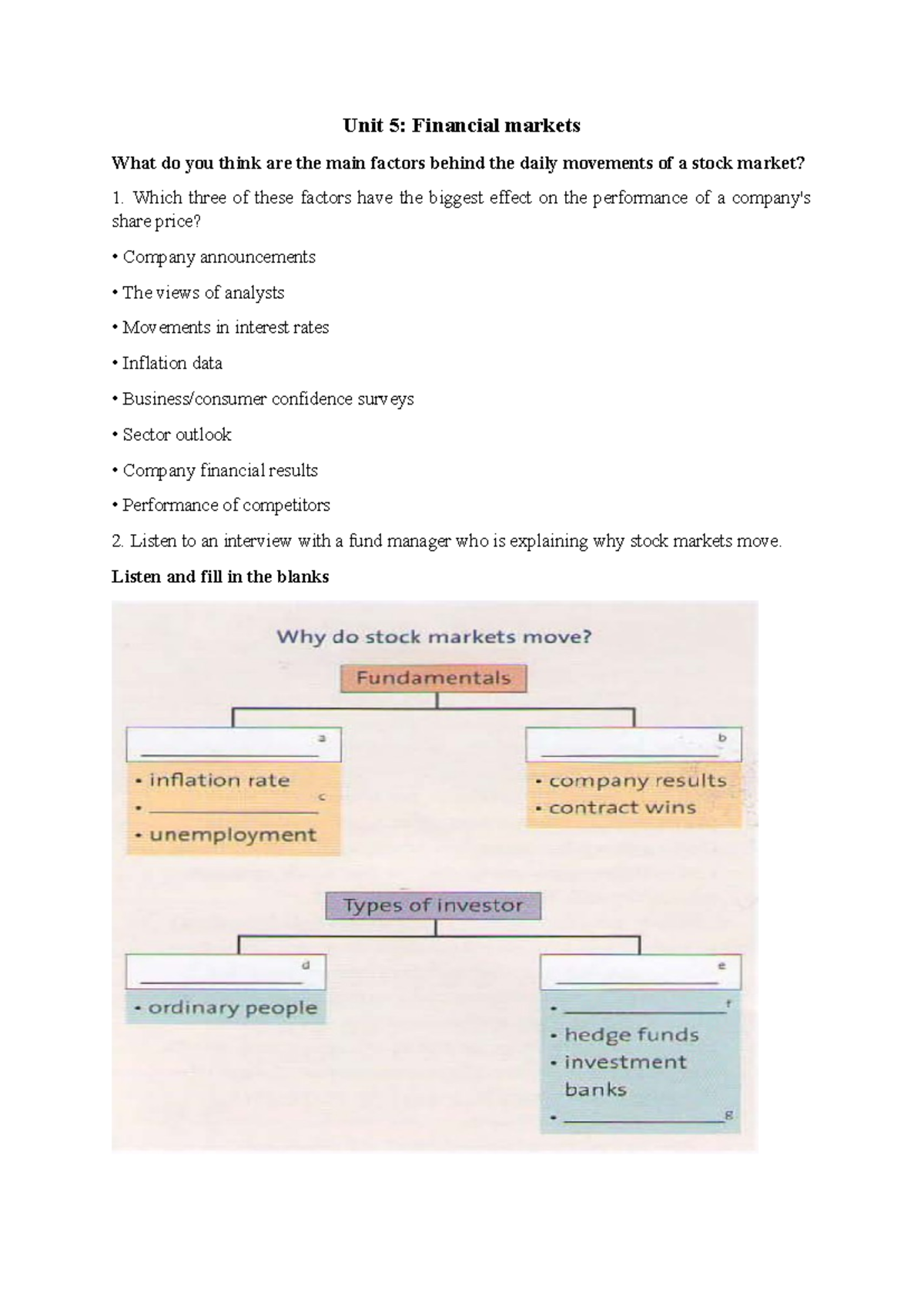 Unit 5 - Financial Markets: Key Factors Influencing Stock Movements ...