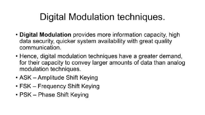 Digital Modulation Techniques: UNIT V CIH-2-42 Practice Notes - Studocu