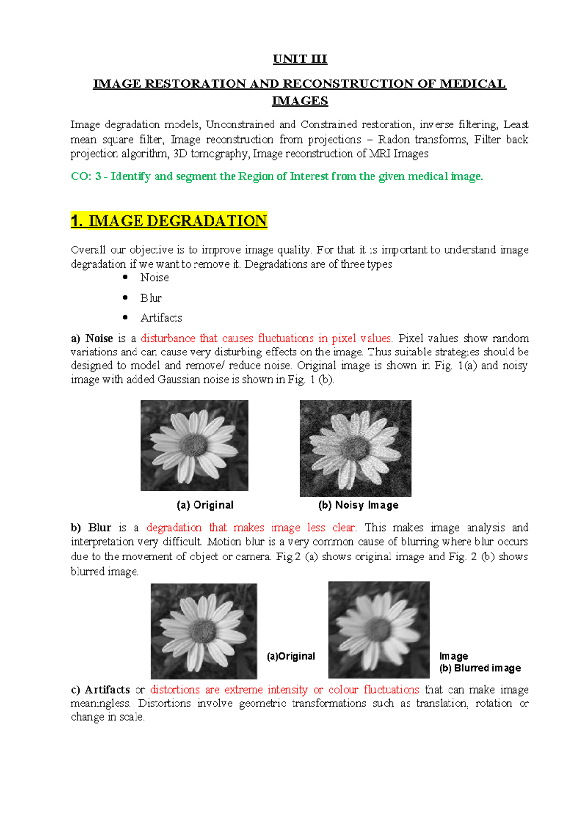 MIP 3: Image Restoration & Reconstruction Techniques in Medical Imaging ...