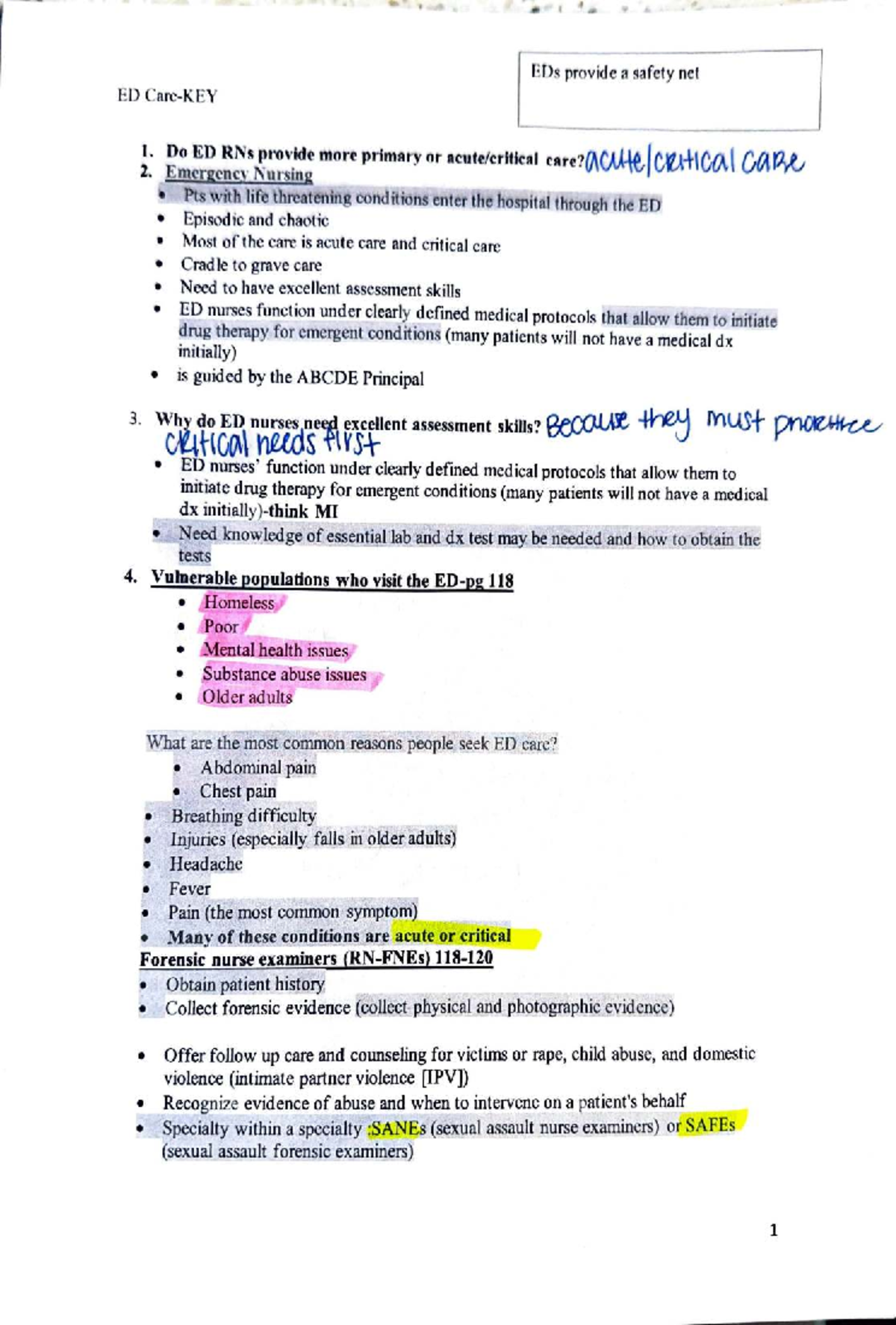 ED 2: Emergency Nursing Care and Assessment Strategies - Studocu