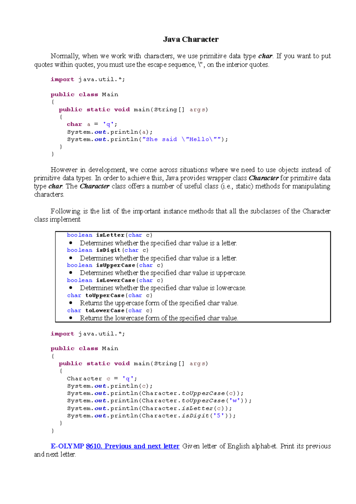 Java String and Character Usage - CS101 Lecture Notes - Studocu