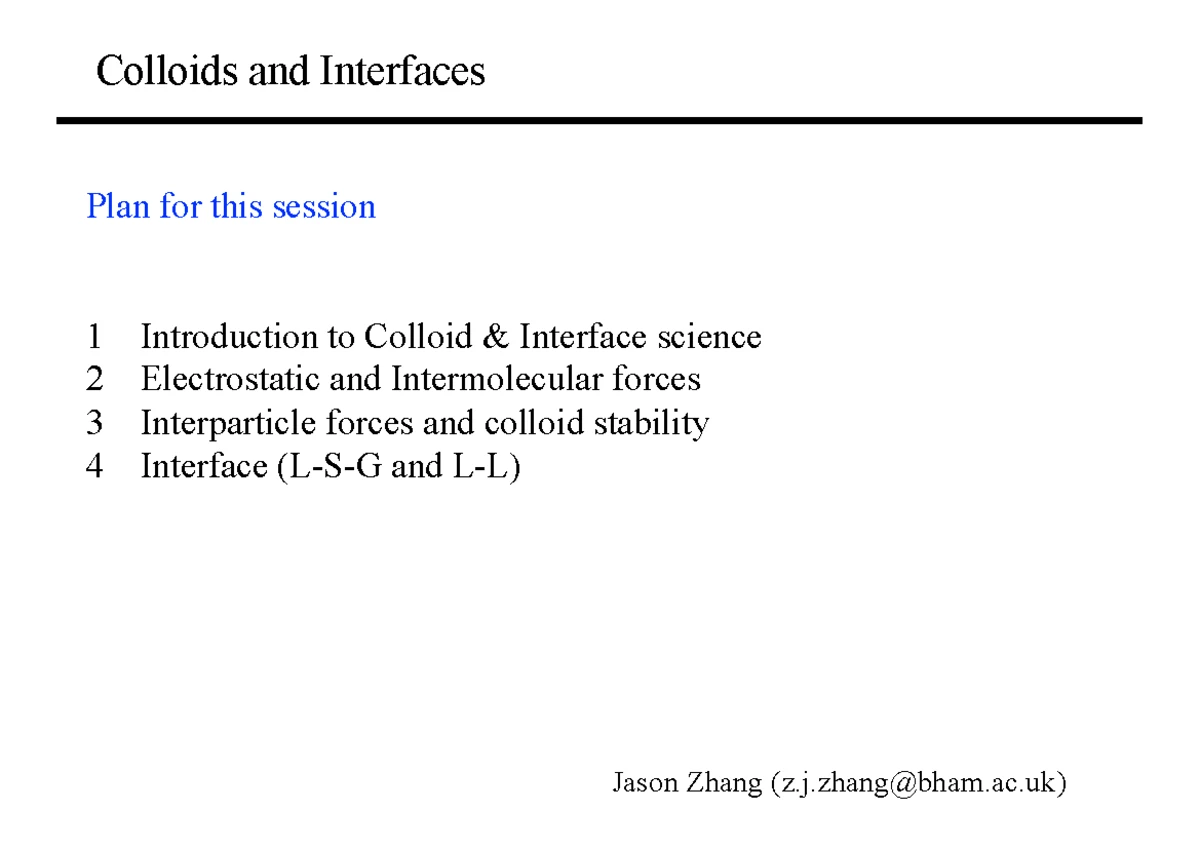Colloids and Interfaces Lecture 4: Intermolecular Forces & van der ...
