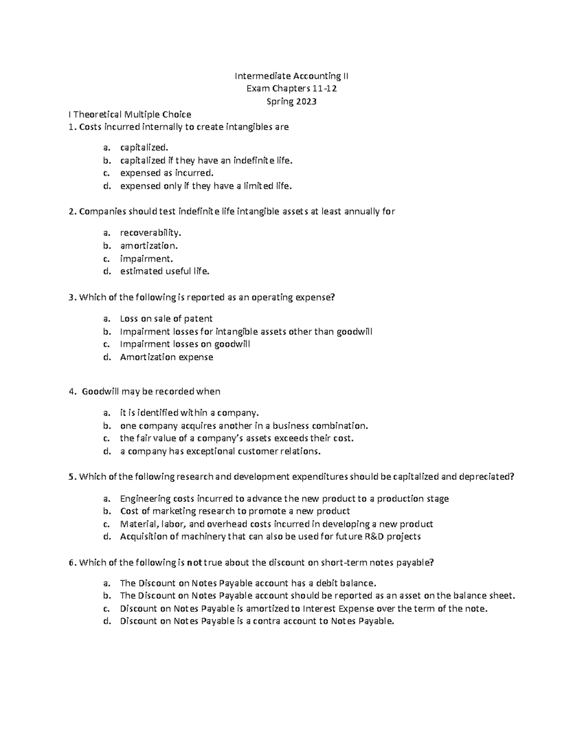 Intermediate Accounting II - Spring 2023 Exam Revision and Study Guide ...