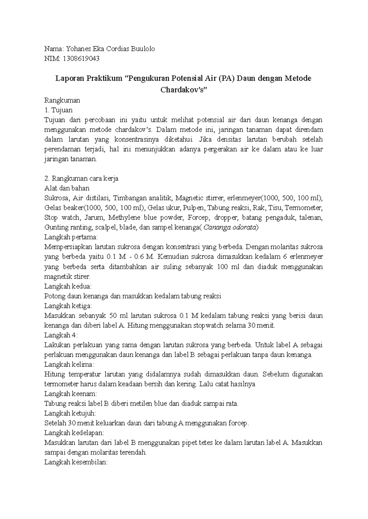 Laporan Praktikum PA Daun dengan Metode Chardakov - Yohanes Eka Cordias ...