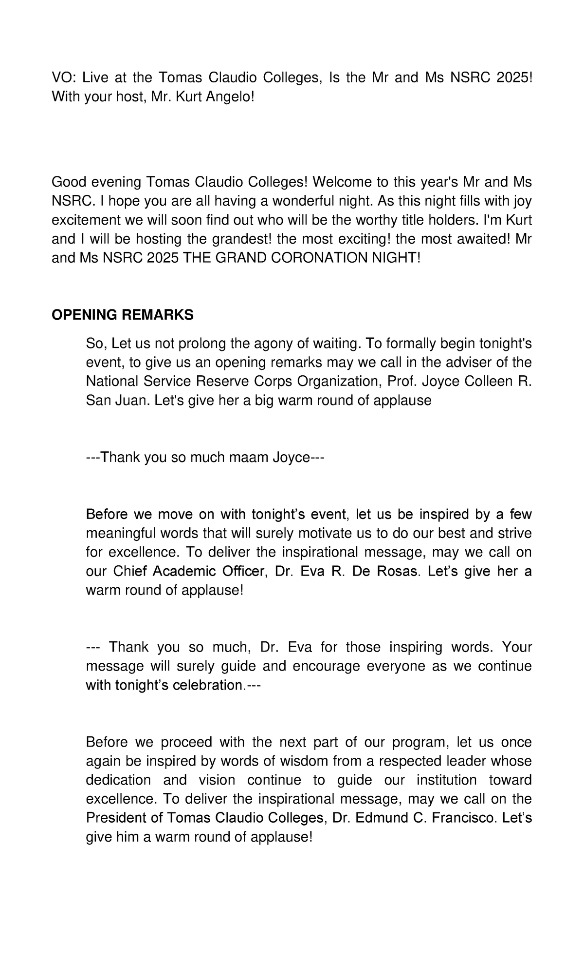MR and MS NSRC 2025: The Grand Coronation Night Script - Studocu
