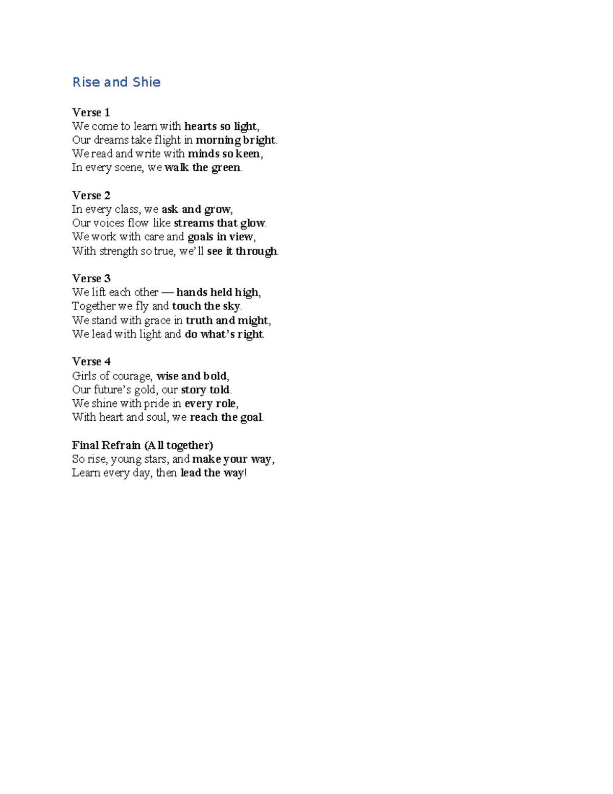 Shine and Rise: A Motivational Poem for Girls in School - Studocu