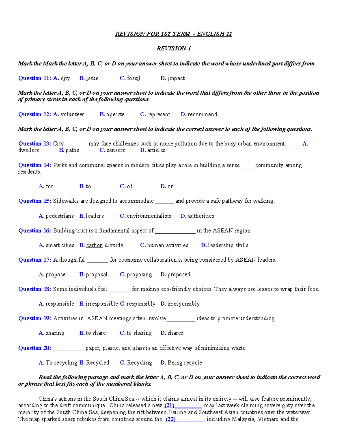 Revision for 1st Term English 11 - Practice Questions and Answers - Studocu