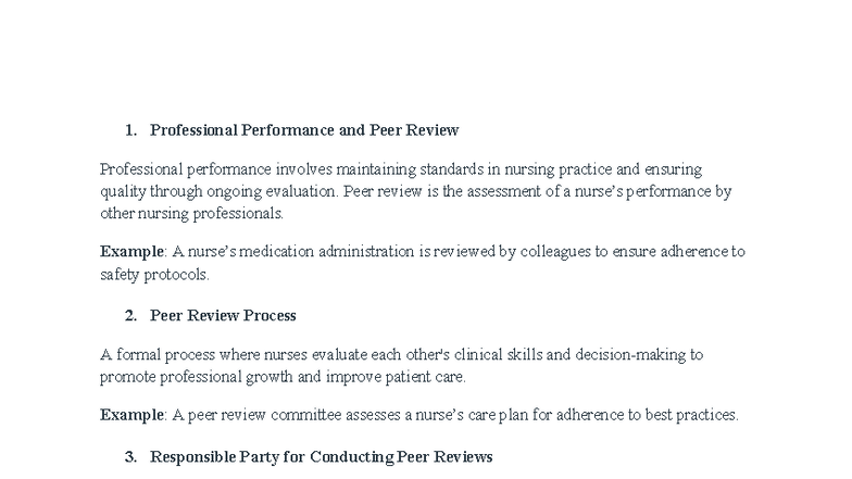 NUR 301 - Final Exam Notes on Professional Performance & Peer Review ...