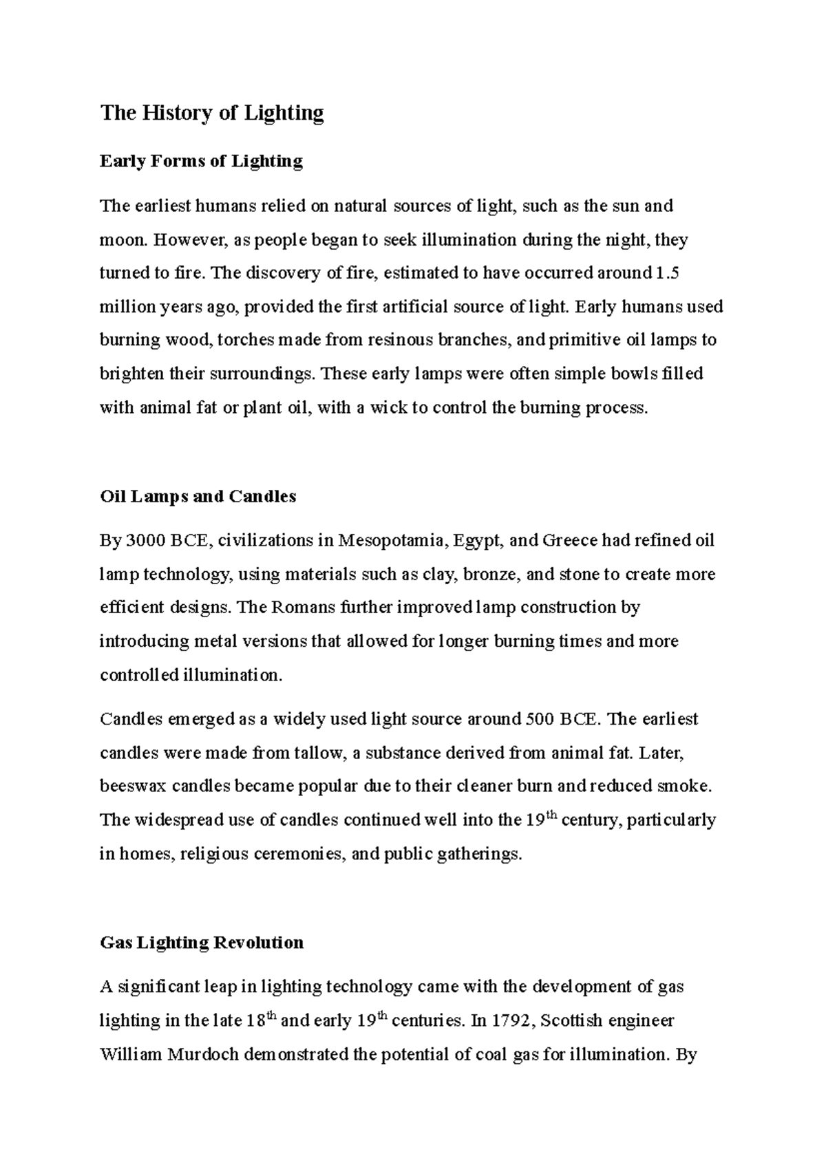 The Evolution of Lighting: From Fire to Electric Innovations - Studocu
