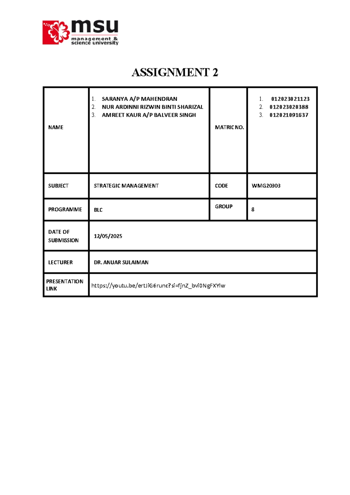 Strategic Management Group Assignment 2: Apple Inc. Analysis (WMG20303 ...