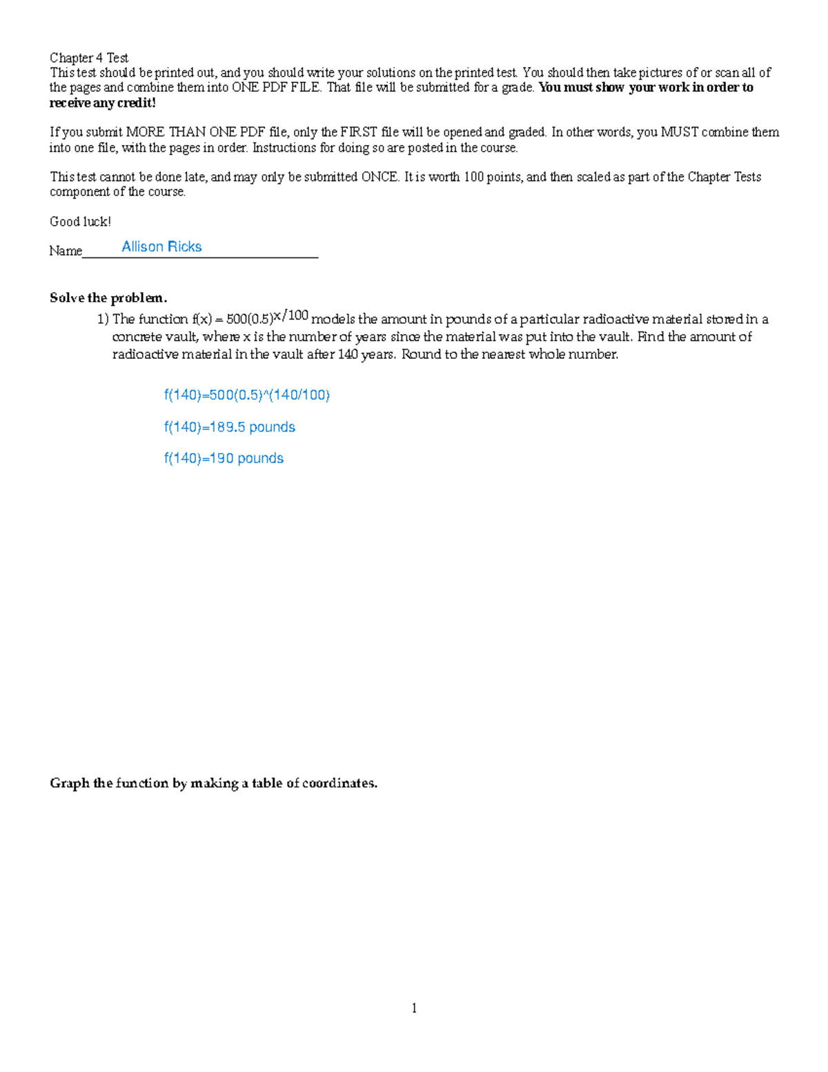 MTH 161 Chapter 4 Test Instructions and Problem Set - Studocu