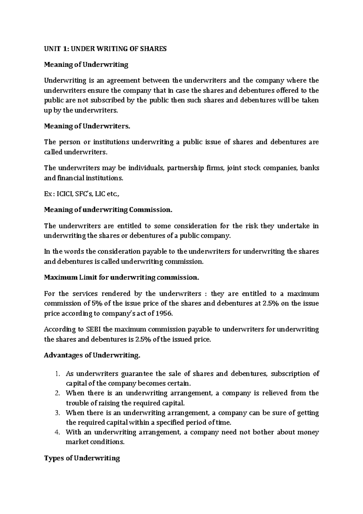 3rd Sem B Com C A UNIT 1 - Read. - UNIT 1: UNDER WRITING OF SHARES ...