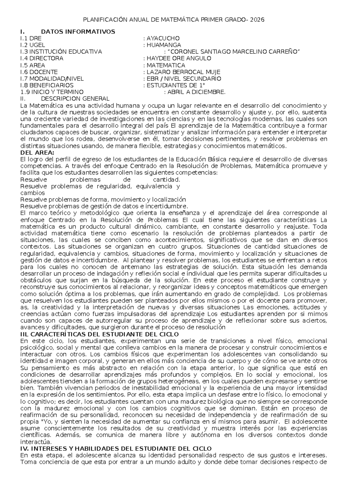 Planificación Anual de Matemática 1er Grado 2026 - Studocu