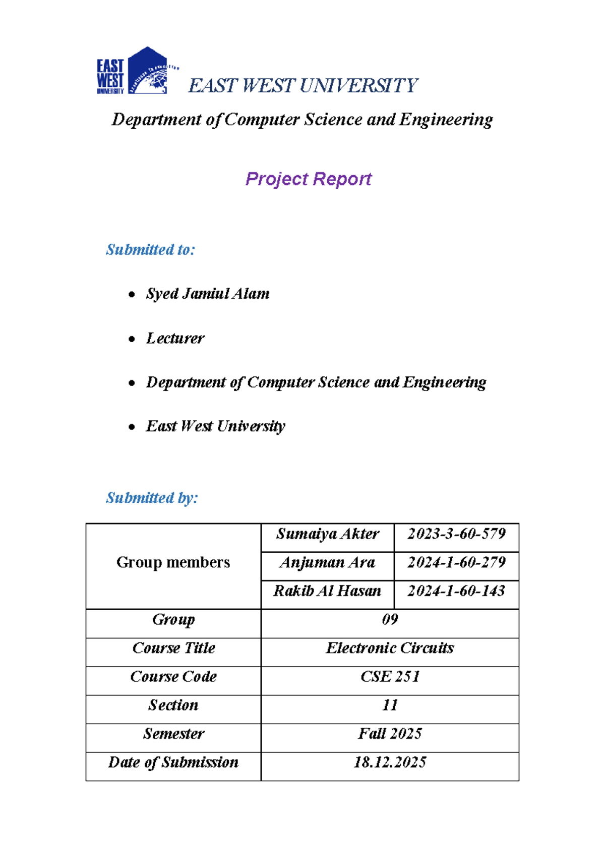 CSE 251 Project Report: Design of a Simple BJT Amplifier - Studocu
