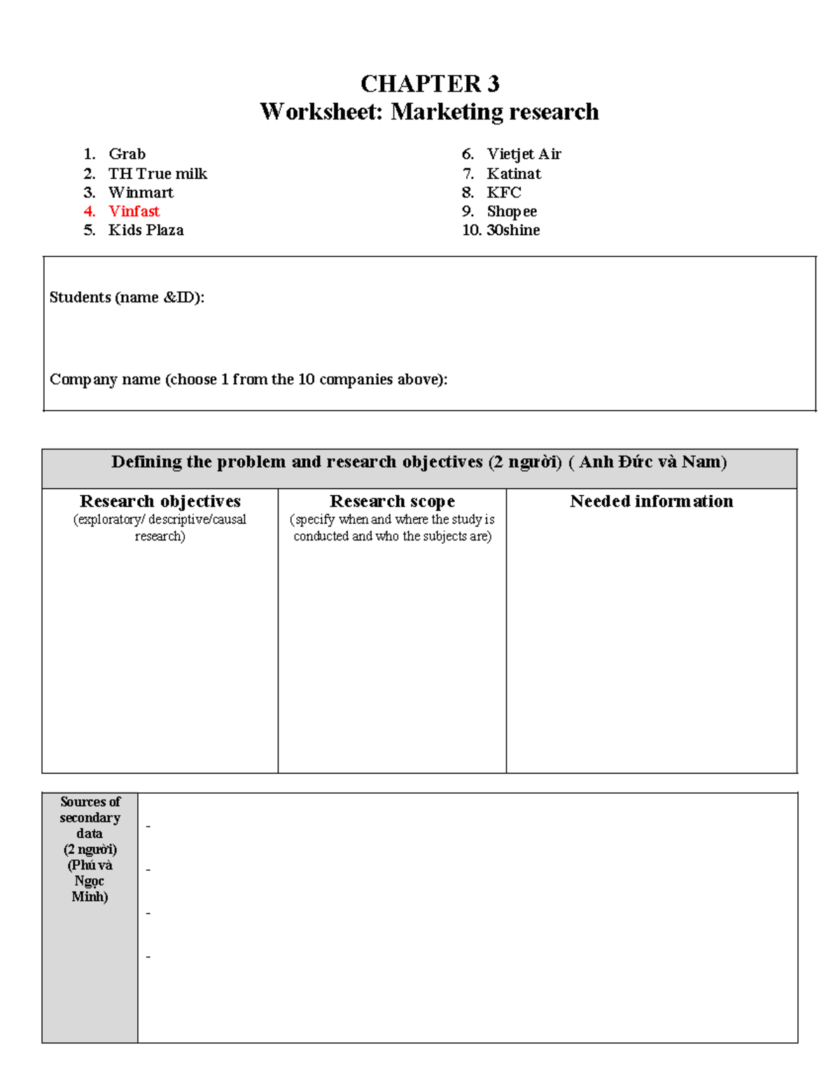Worksheet: Marketing Research Overview for Chapter 3 - Studocu