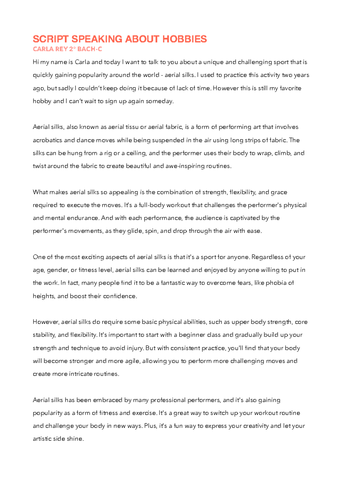 Script speaking hobbies - SCRIPT SPEAKING ABOUT HOBBIES CARLA REY 2 ...