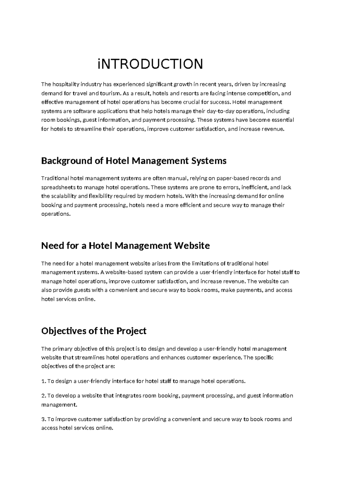 Hotel Management Website Development: Objectives & Significance - Studocu