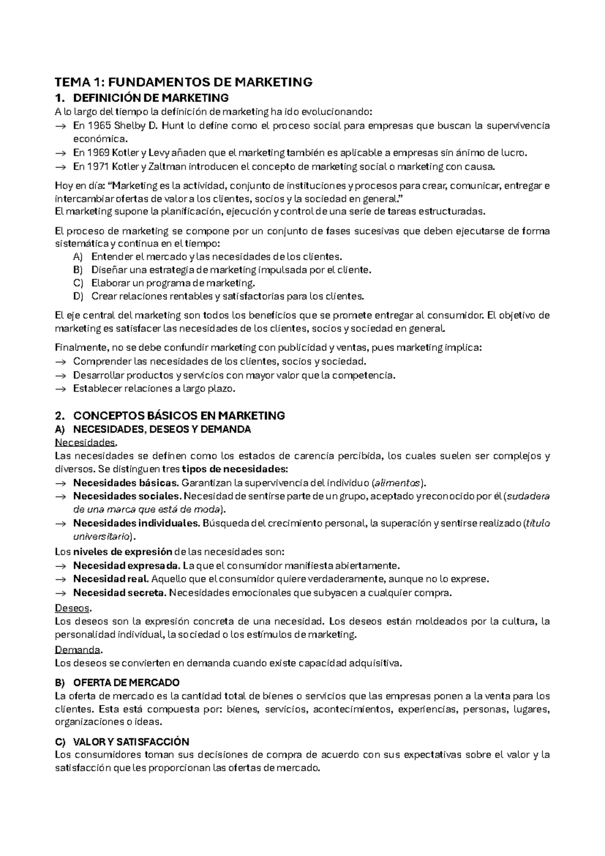 TEMA 1: FUNDAMENTOS DE MARKETING - Apuntes y Definiciones - Studocu
