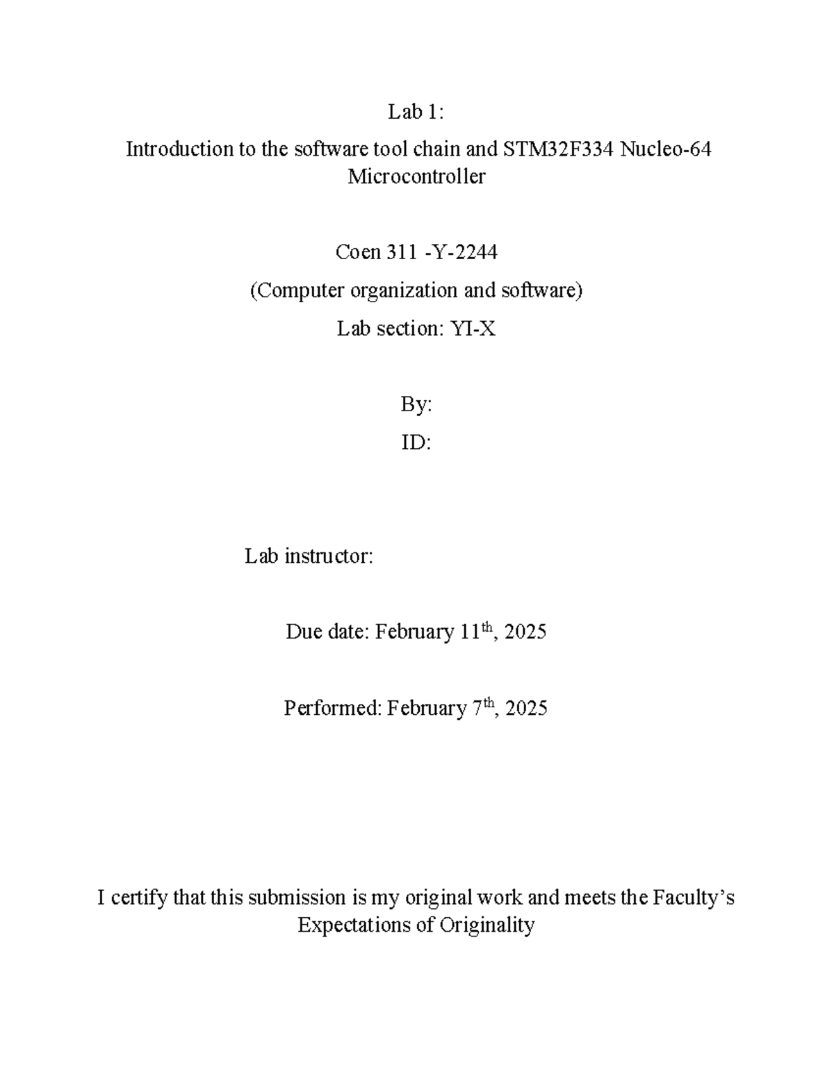 Lab 1 coen 311 - short lab report 1 - Lab 1: Introduction to the ...
