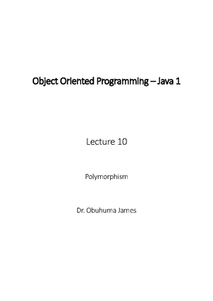 Object Oriented Programming Java 1 - Lecture 2 - Object Oriented ...