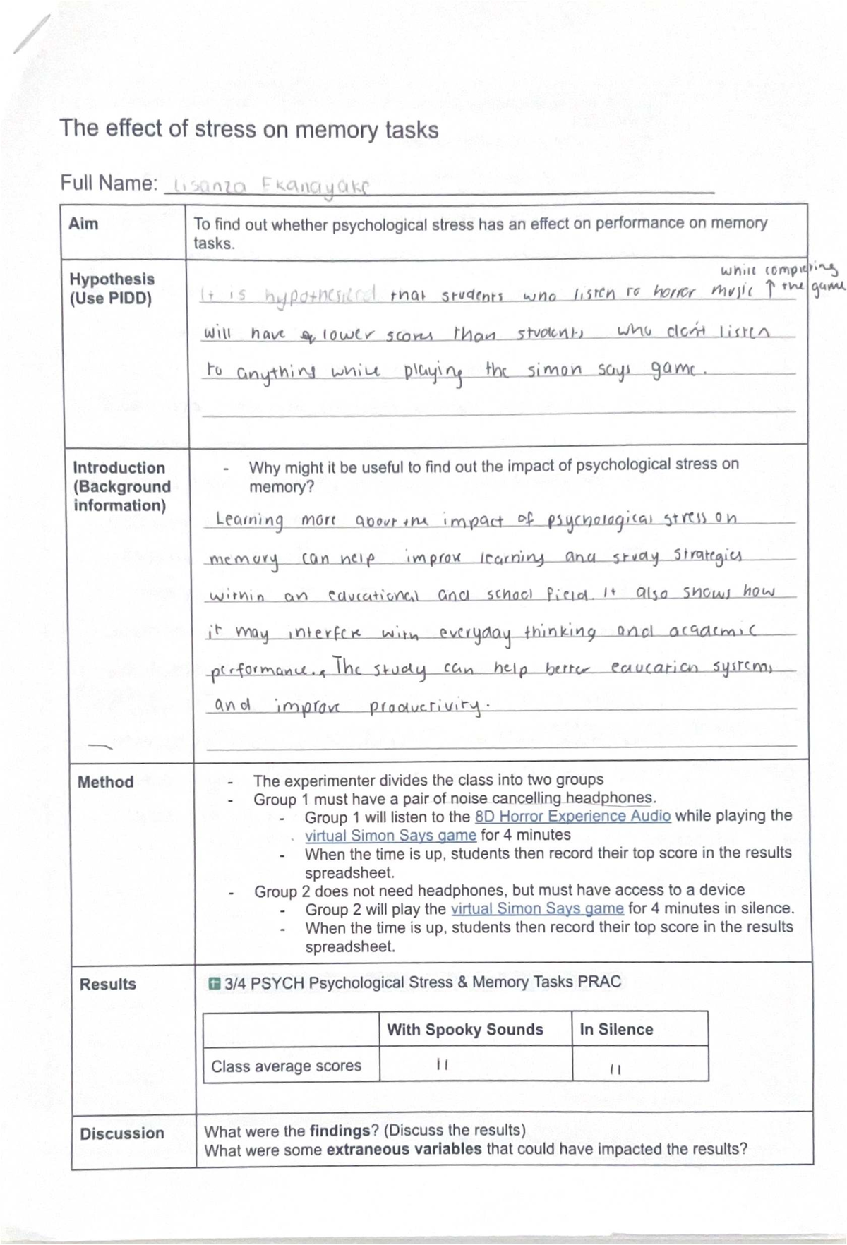 Psychological Stress and Memory Tasks: PSYCH PRAC Study - Studocu