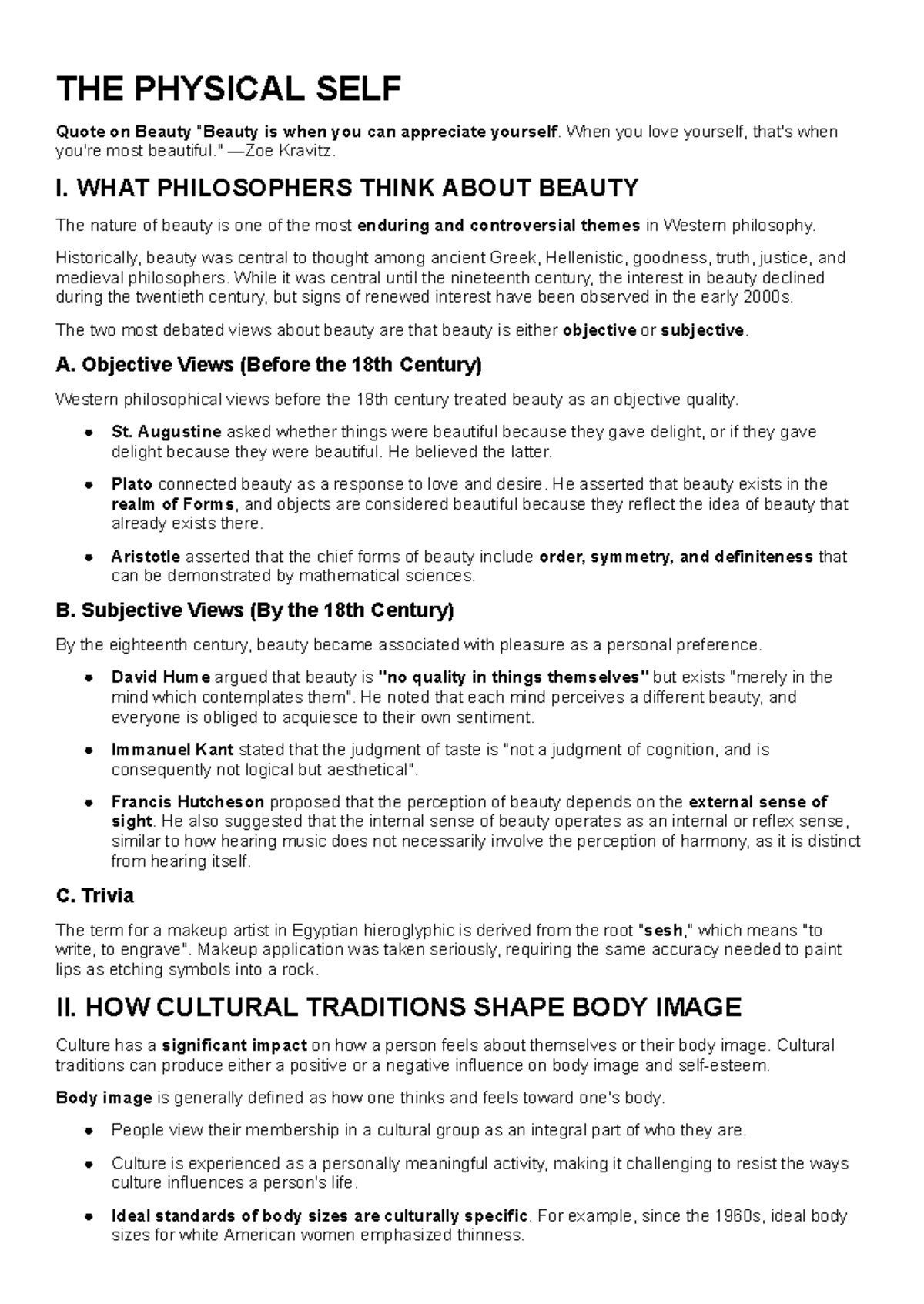 PHIL 101: The Nature of Beauty and Body Image in Philosophy - Studocu