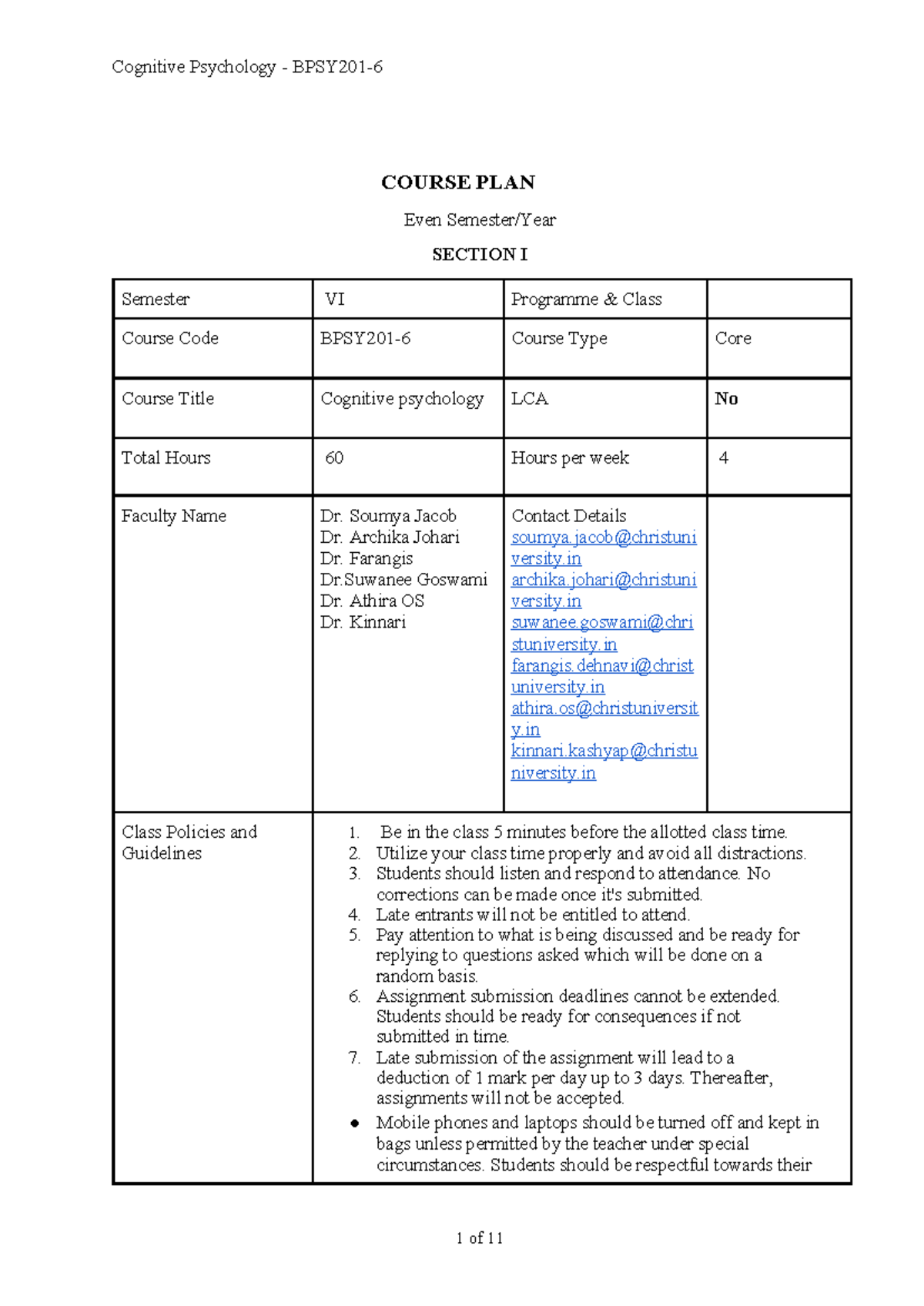 BPSY201-6 Cognitive Psychology Course Plan and Guidelines - Studocu