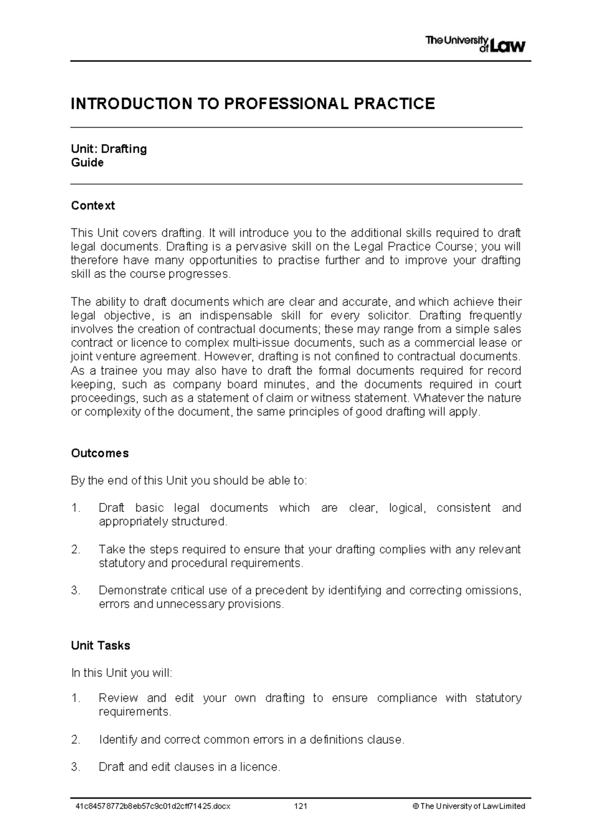 Drafting Guide for Legal Documents: Unit on Professional Practice - Studocu