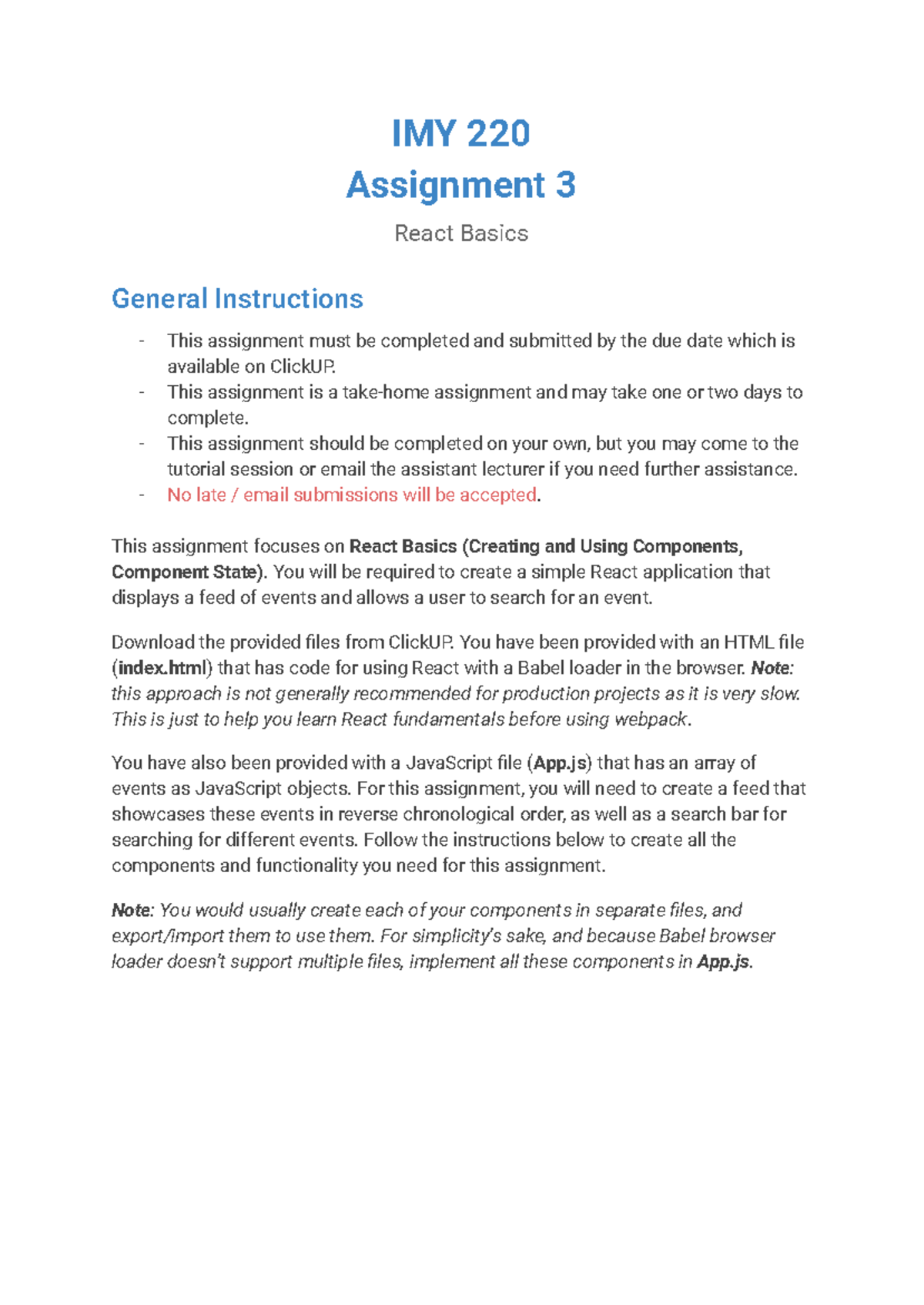 IMY220 A3 - React Basics Multimedia Assignment Guide - Studocu