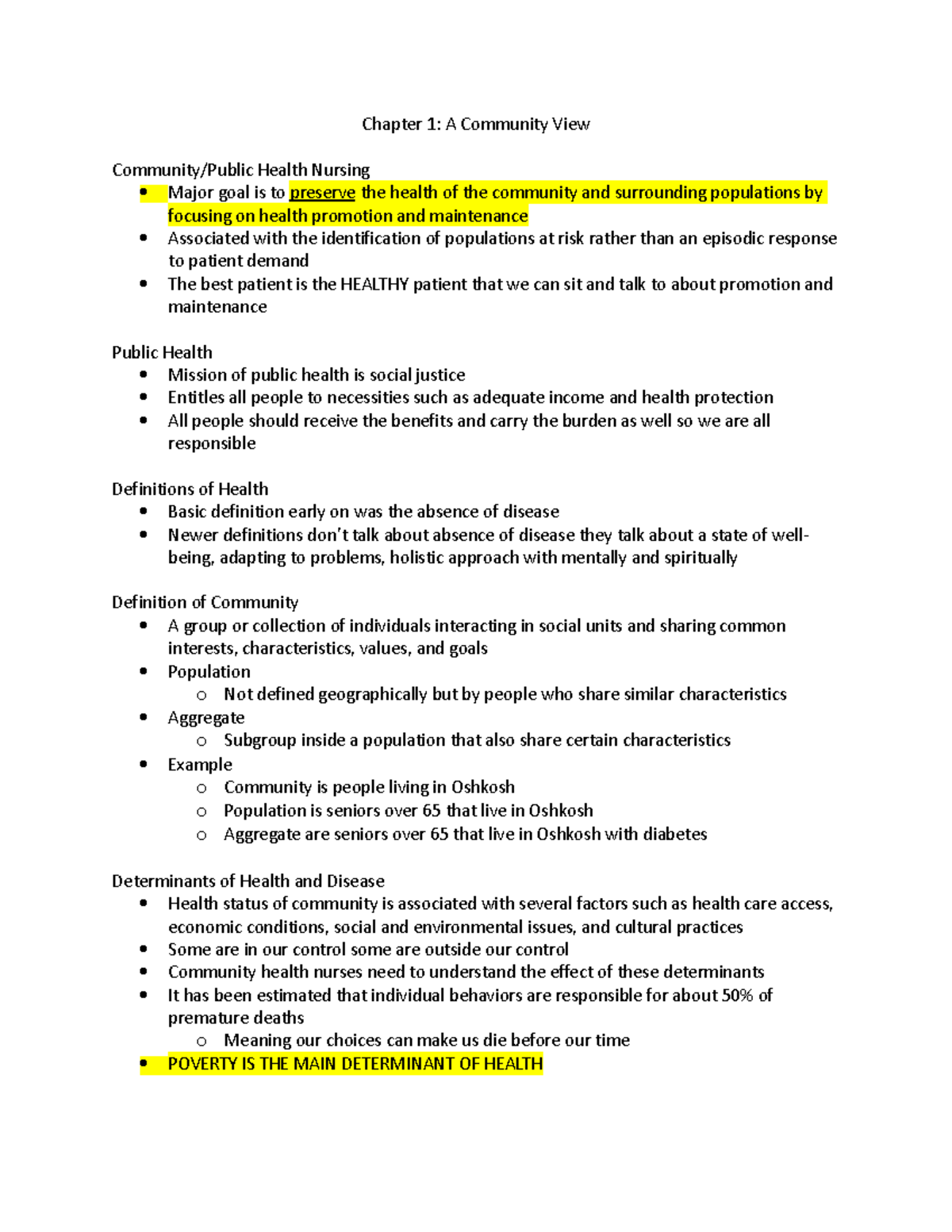 Chapter 1: Overview of Community and Public Health Nursing - Studocu