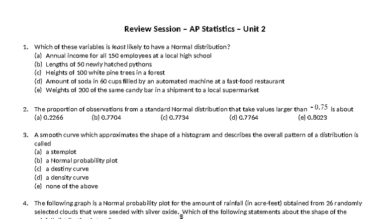 AP Statistics Unit 2 Review Session: Normal Distributions & Z-Scores ...