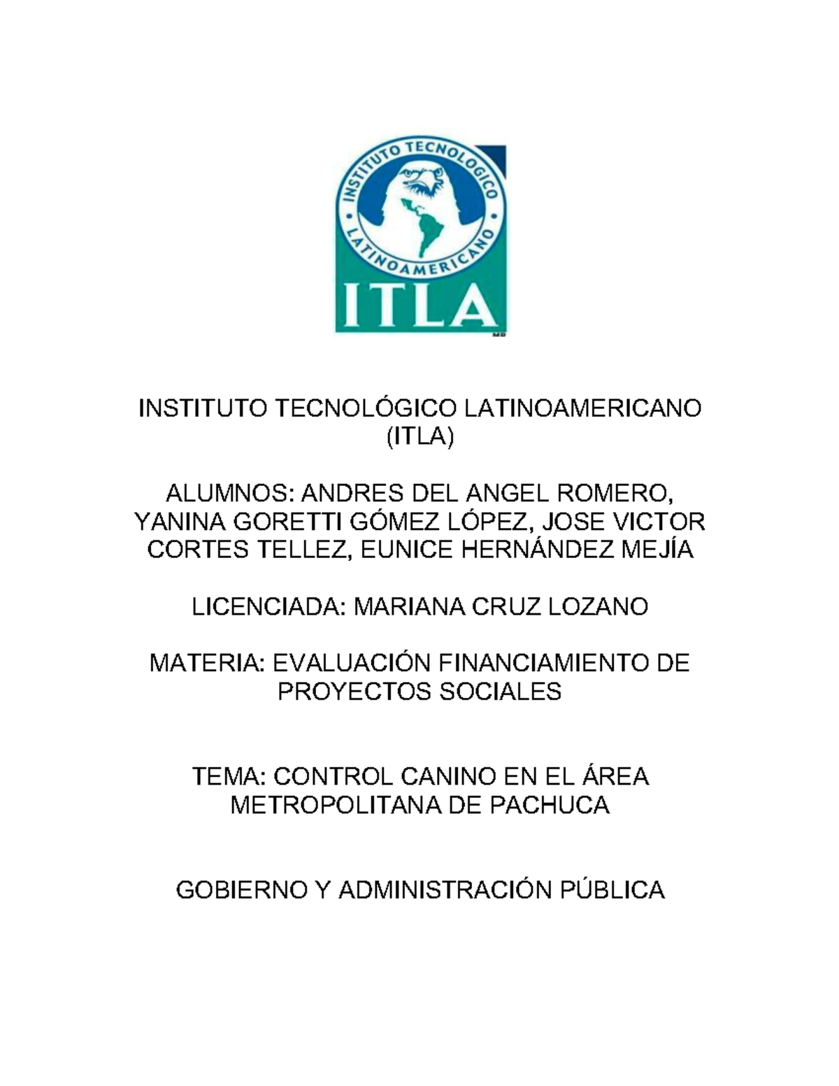 Control Canino - Administración Pública - INSTITUTO TECNOLÓGICO ...