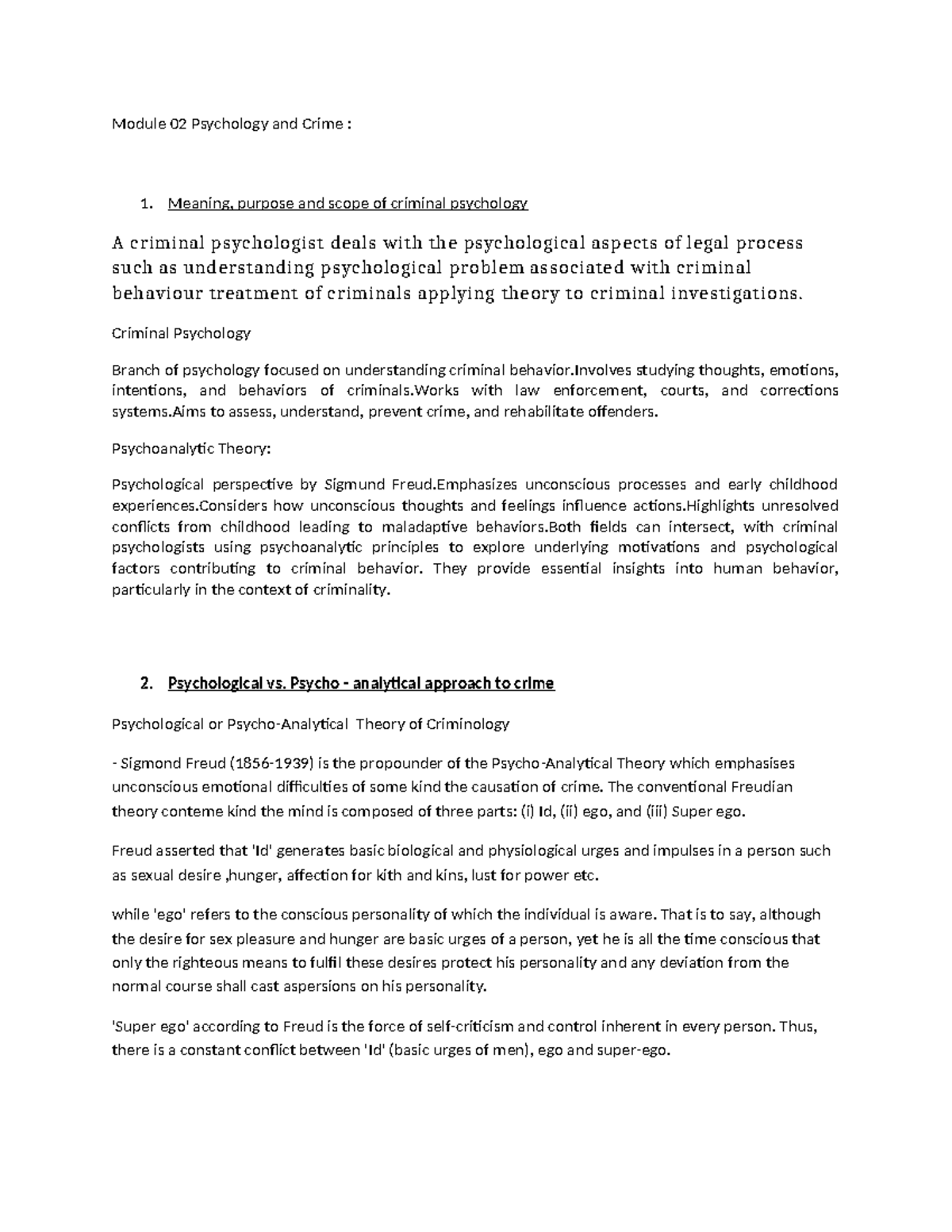 Module 02 Psychology and Crime: Theories and Insights into Criminal ...