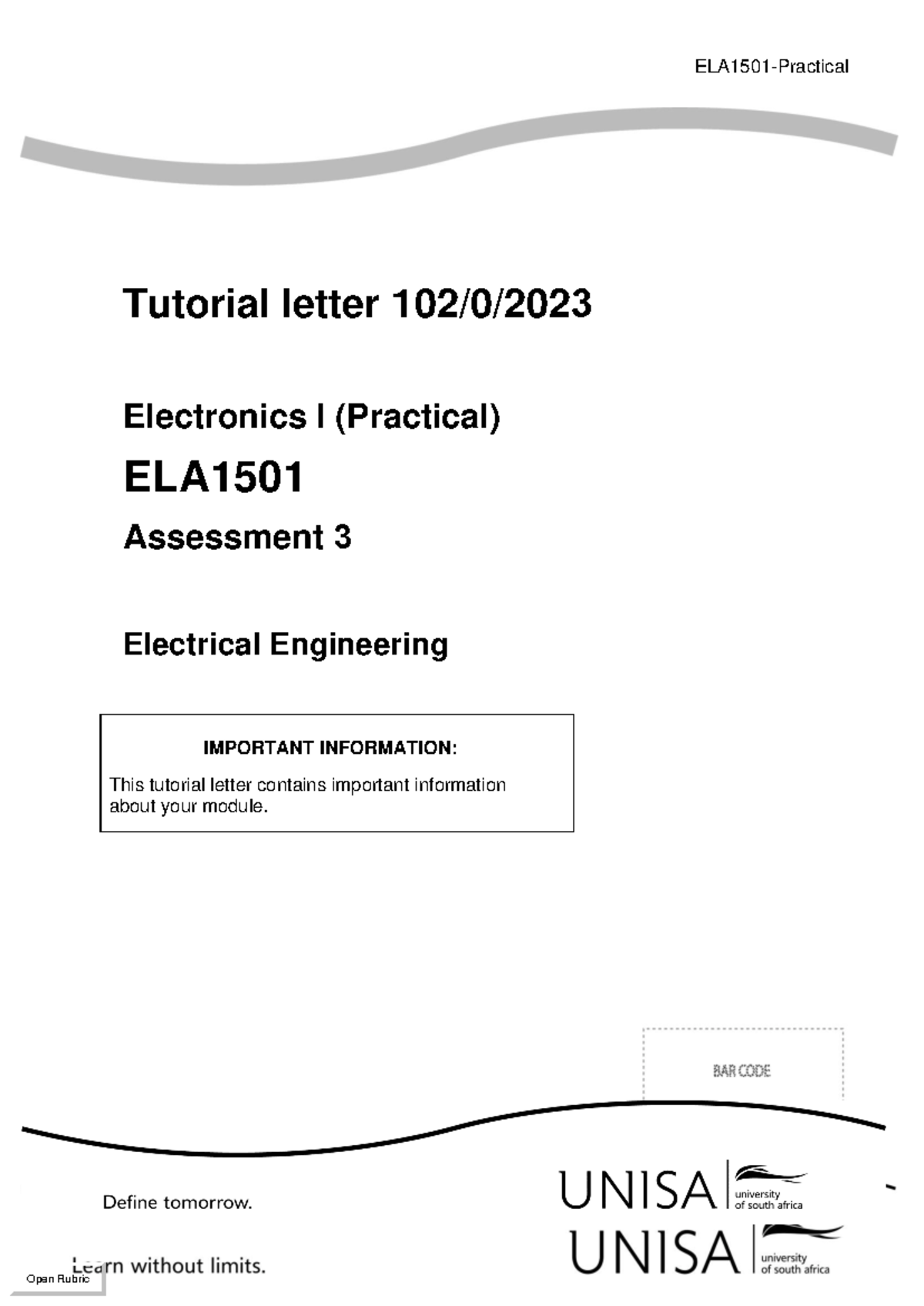ELA1501-2023 Practical Assessment Guide for Electrical Engineering ...