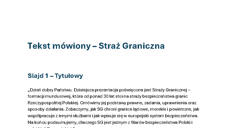 Prezentacja o Straży Granicznej: Bezpieczeństwo Granic w Polsce - Studocu