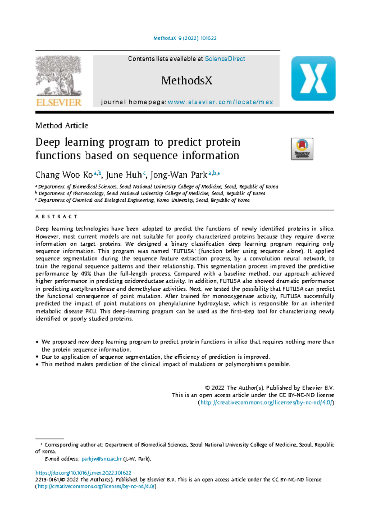 Deep learning program FUTUSA for predicting protein functions from ...