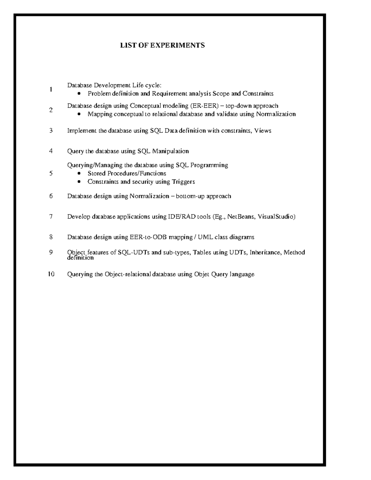 DDM Lab Manual: Database Design & SQL Programming Experiments - Studocu
