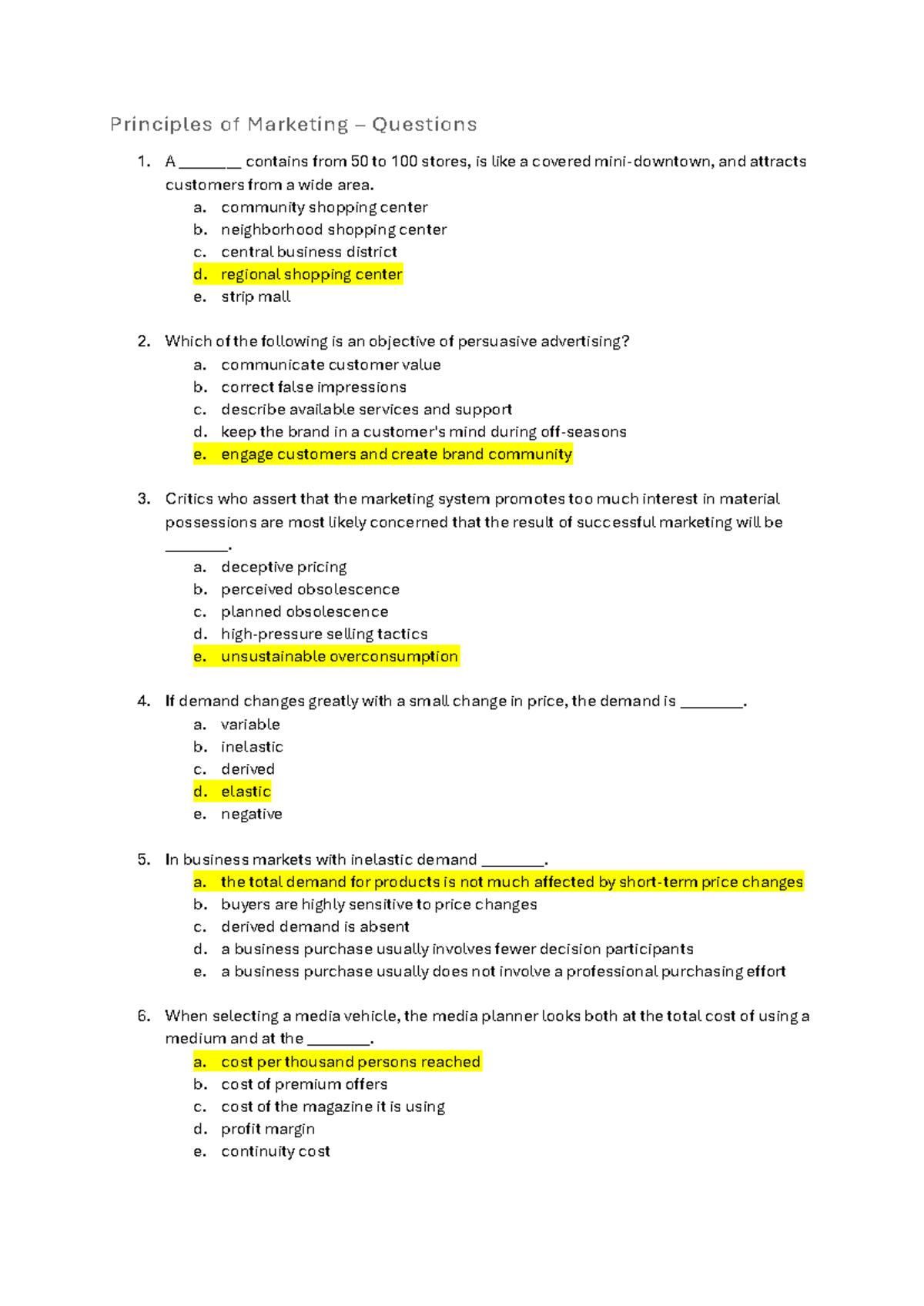 Principles of Marketing - Final Exam Questions Overview - Studocu