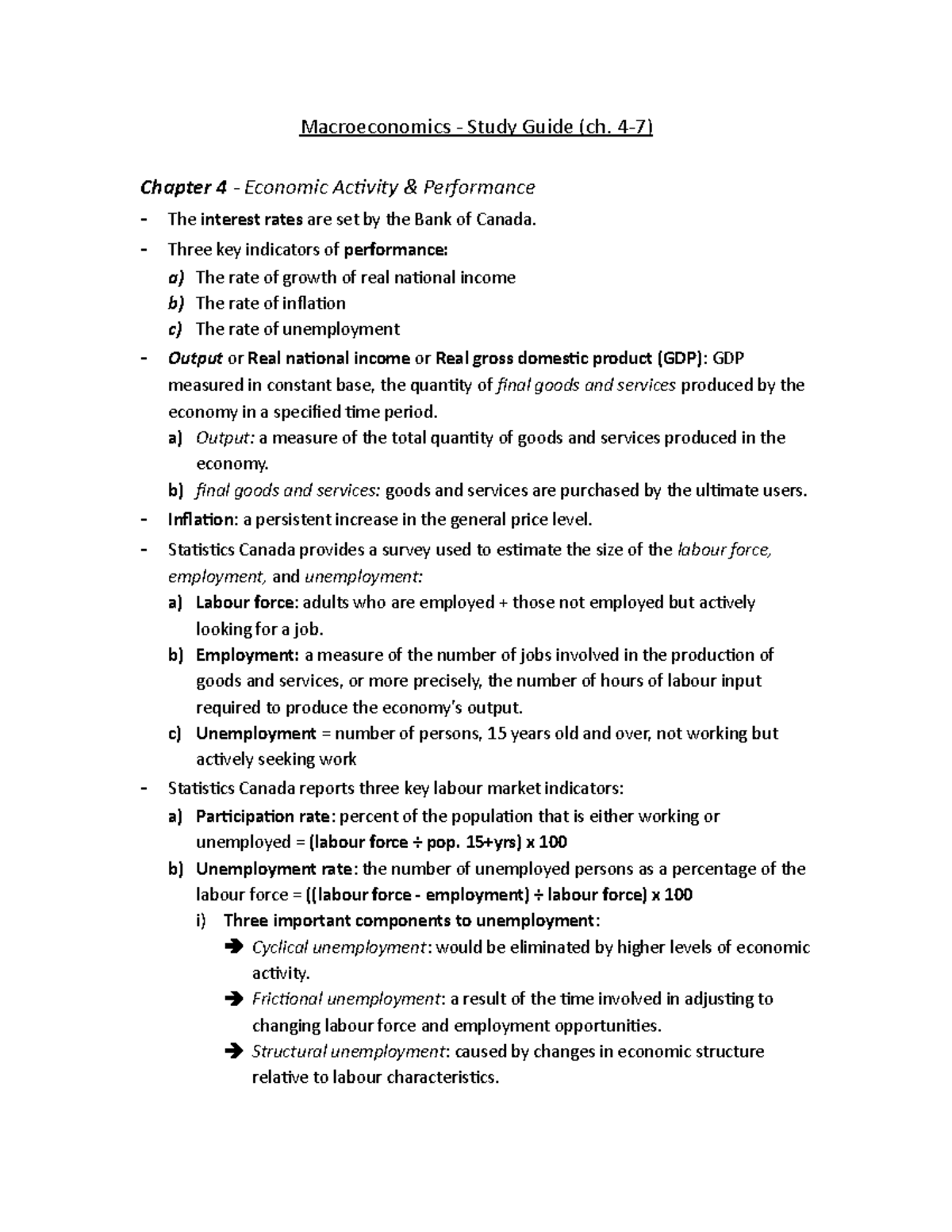 Macro - Study Guide for Ch. 4-7: Economic Indicators & Performance ...