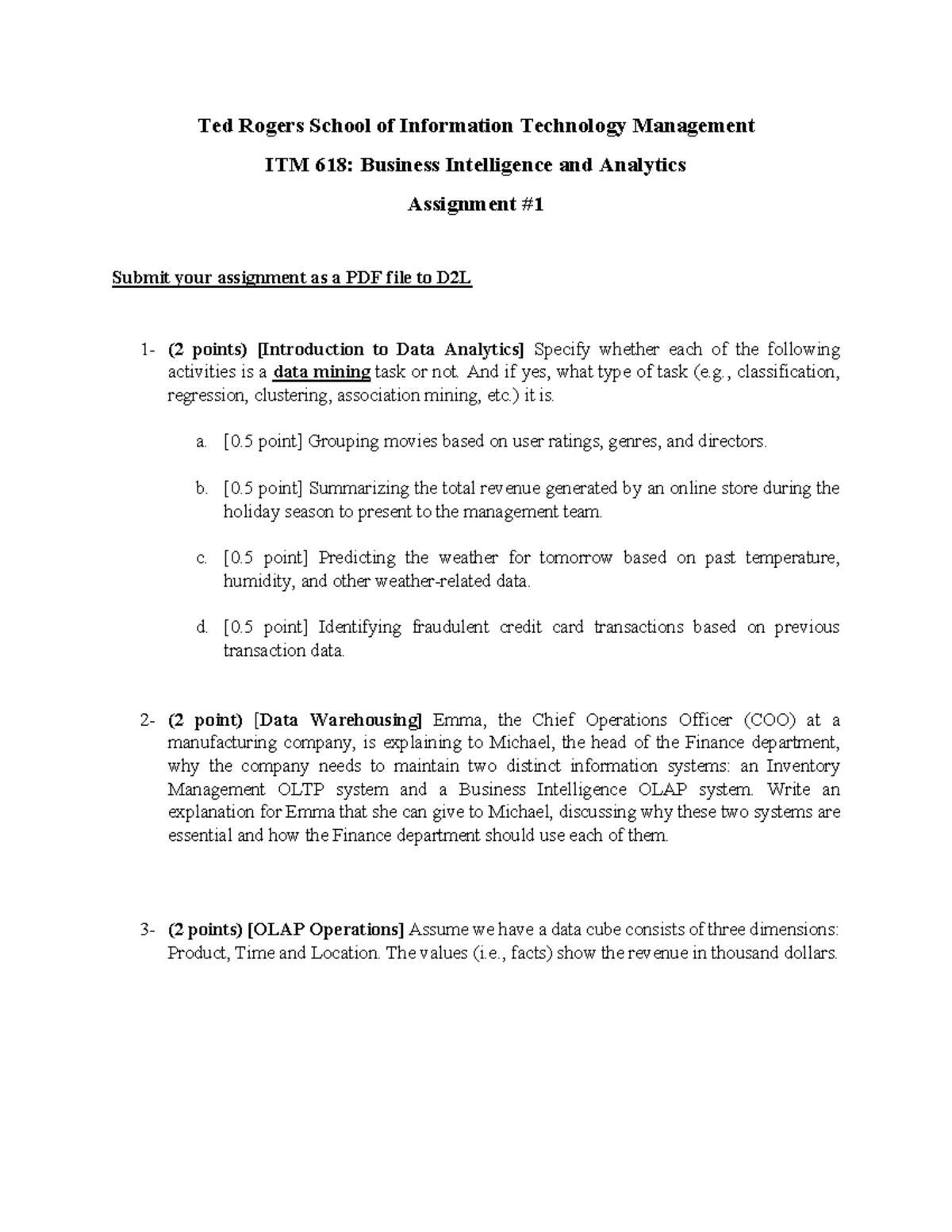 ITM 618: Business Intelligence & Analytics Assignment 1 Notes - Studocu