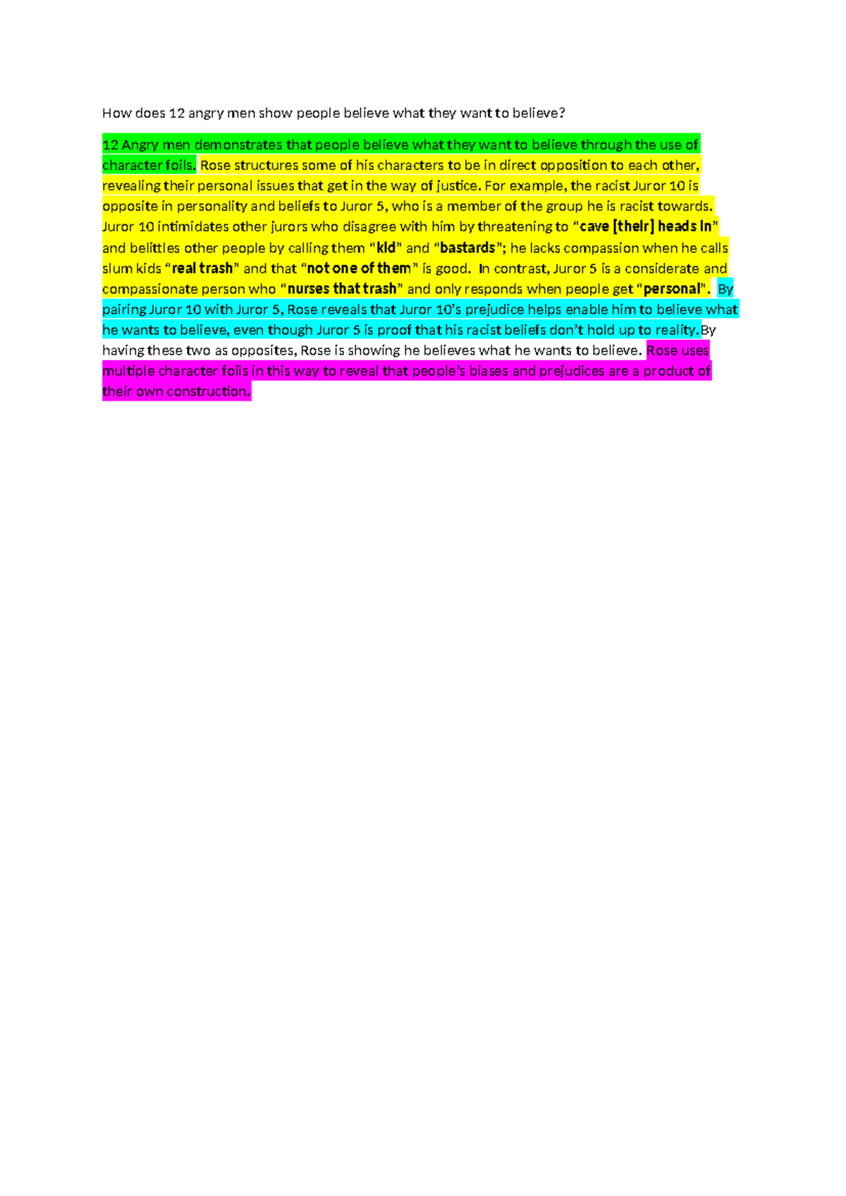 FOIL paragraph - How does 12 angry men show people believe what they ...