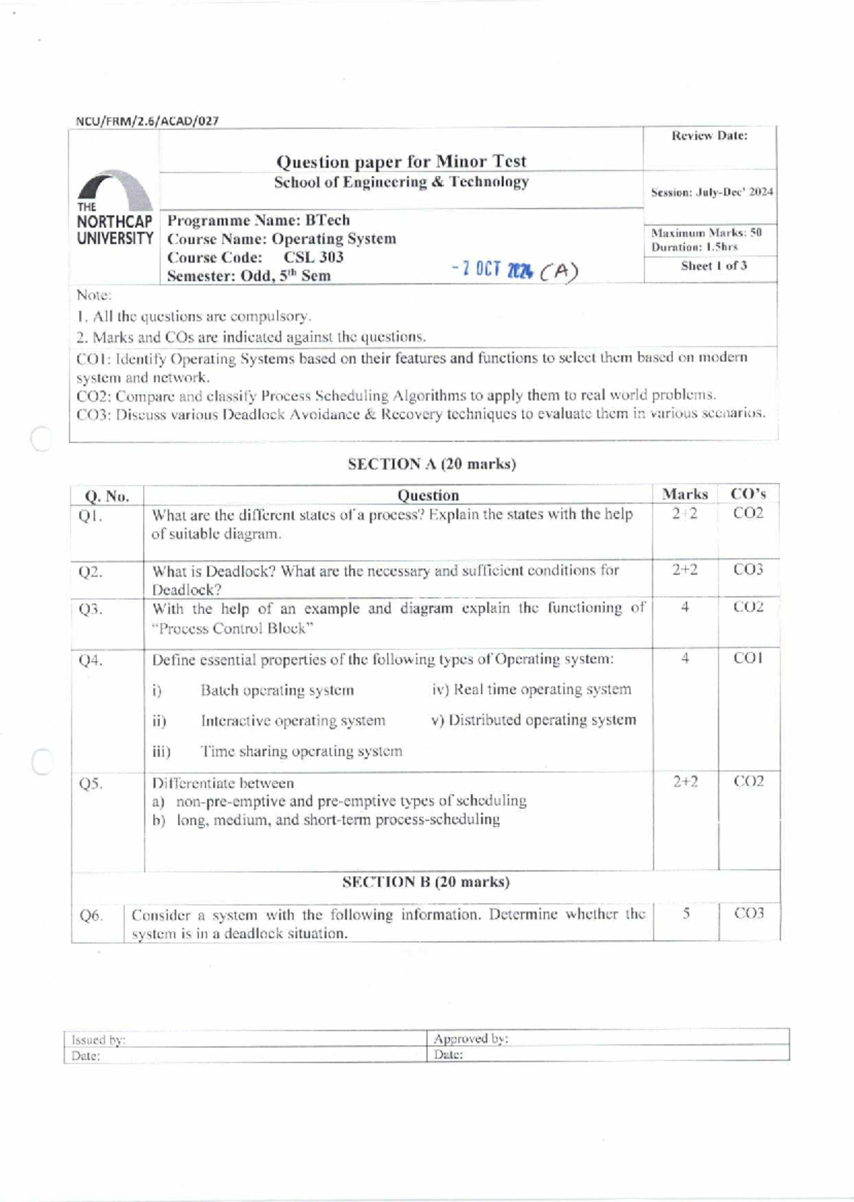 OS - NOTES for CSL 303 Minor Test Review - 2024 - Studocu
