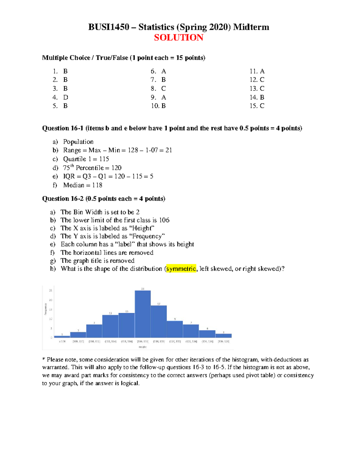 2020 midterm solutions - BUSI1450 – Statistics (Spring 2020) Midterm ...