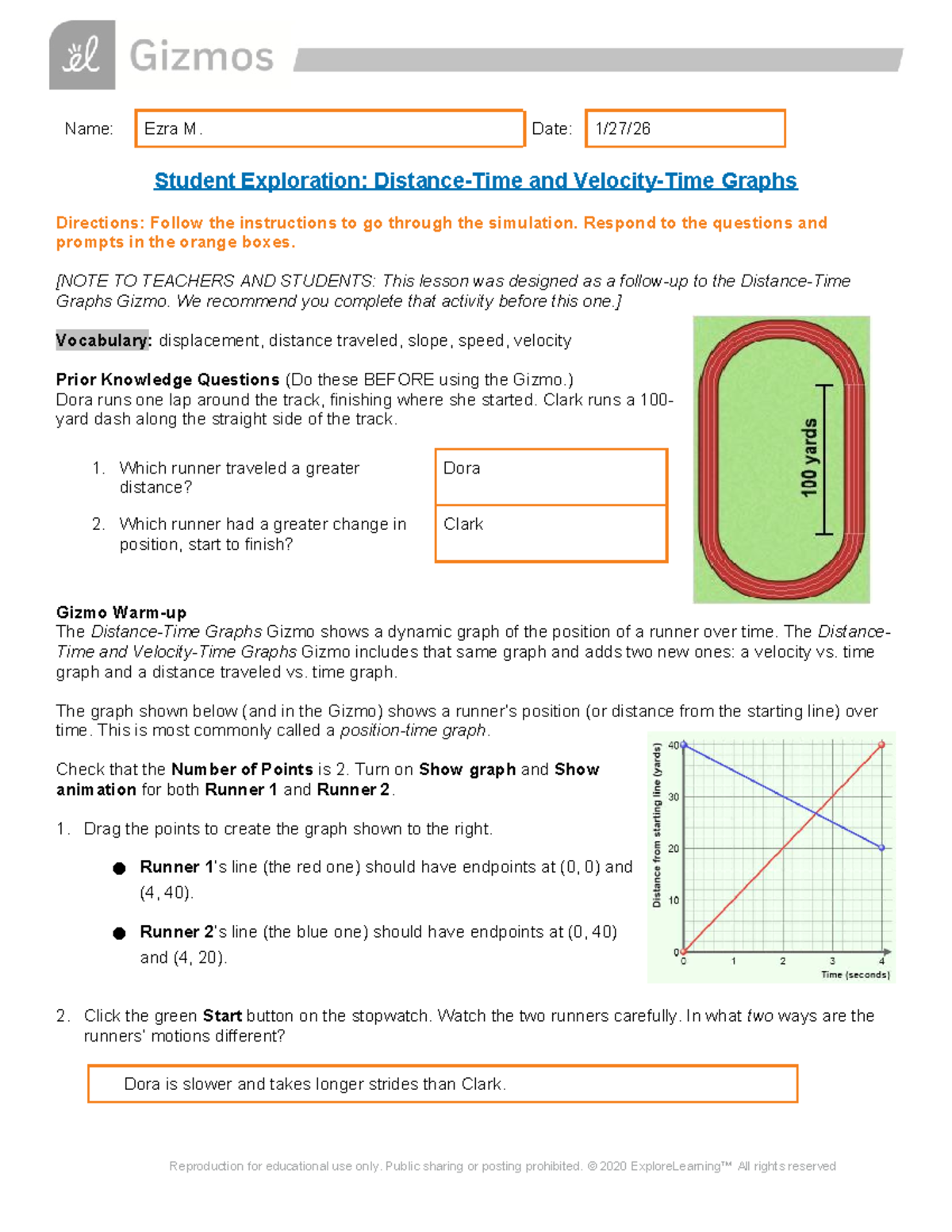 M1L3 Activity: Exploring Distance, Time, and Velocity in Graphs - Studocu