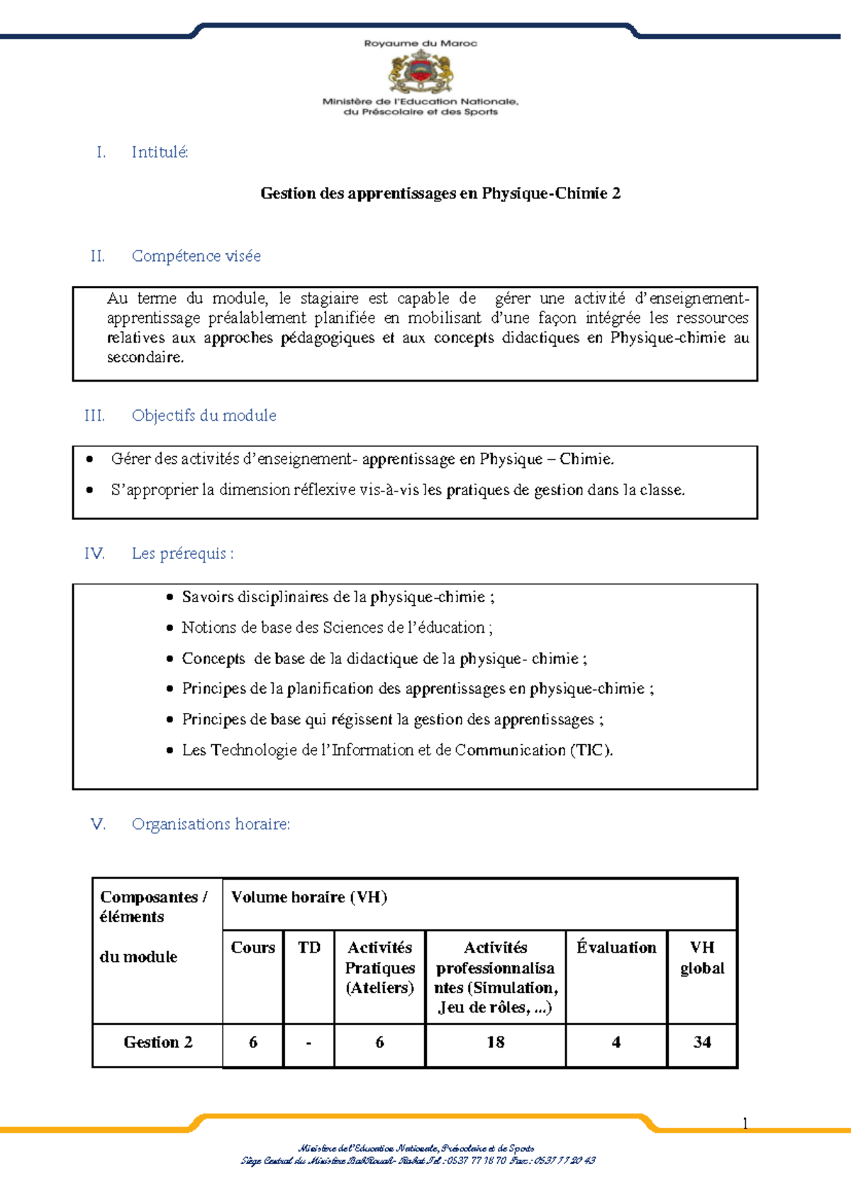 Gestion des Apprentissage en Physique Chimie - Module 2 - Studocu