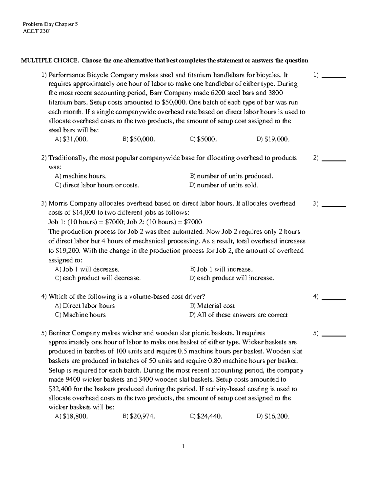 Chapter 5 Problem Day ACCT 2301 Study Guide Summer 2025 - Studocu