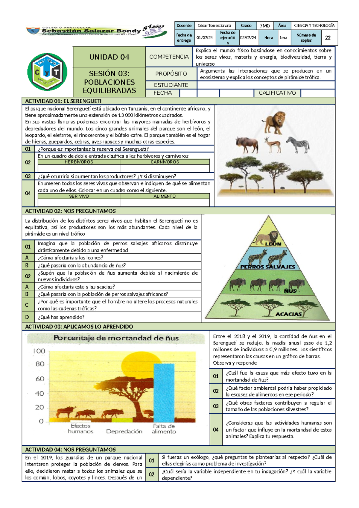 Poblaciones Equilibradas en el Ecosistema - 7MO Ciencia y Tecnología - Document Preview