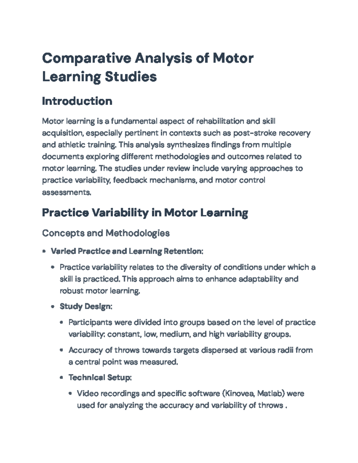 Comparative Analysis of Motor Learning Strategies in Rehab (Course Code ...