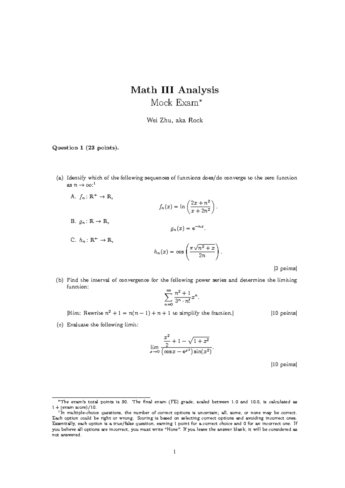 Math III Analysis - Mock Exam Questions and Solutions - Studeersnel