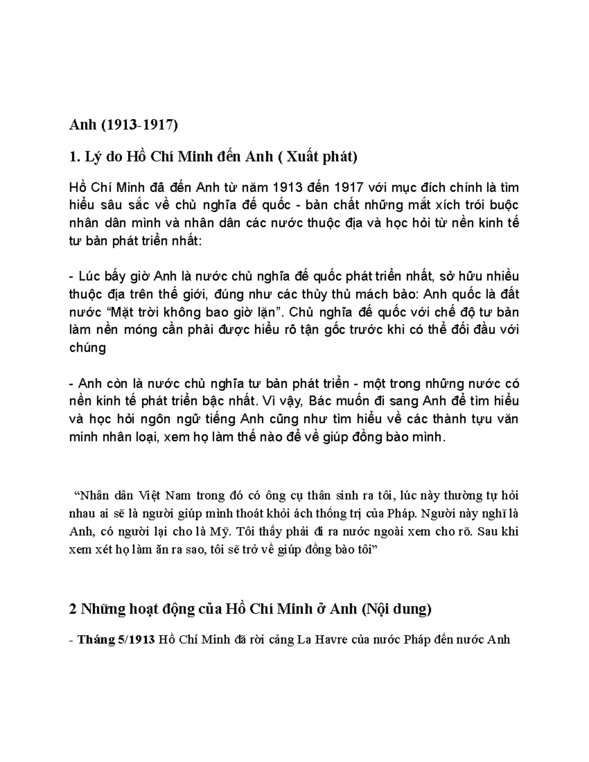 Bác Hồ ở Anh (1913-1917) - Những Hoạt Động và Nhận Thức Mới - Document Preview